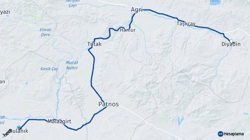 Muş Bulanık Diyadin Ağrı Arası Kaç Km - Yol Haritası
