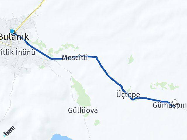 Muş Bulanık Gümüşpınar Bulanık Arası Kaç Km - Yol Haritası