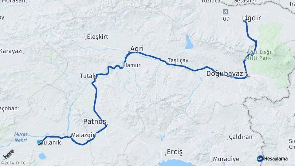 Muş Bulanık Iğdır Arası Kaç Km - Yol Haritası
