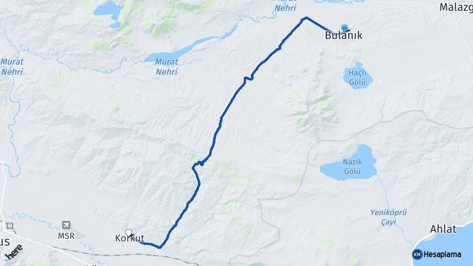 Muş Bulanık Korkut Arası Kaç Km - Yol Haritası