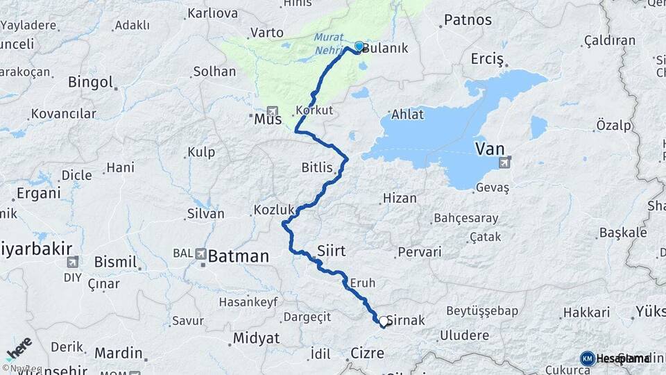 Muş Bulanık Şırnak Arası Kaç Km - Yol Haritası