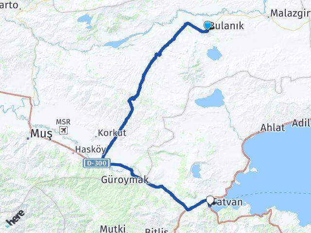 Muş Bulanık Tatvan Bitlis Arası Kaç Km - Yol Haritası