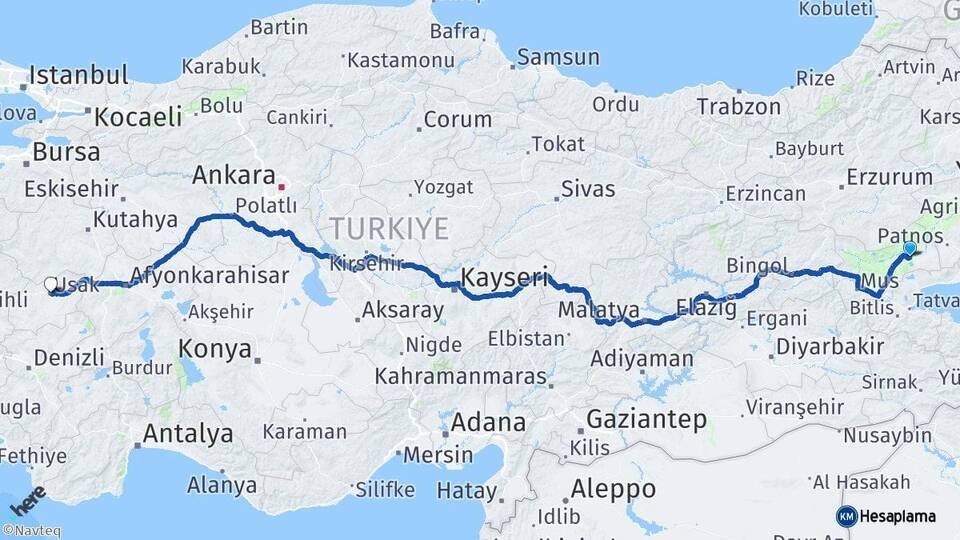 Muş Bulanık Uşak Arası Kaç Km - Yol Haritası