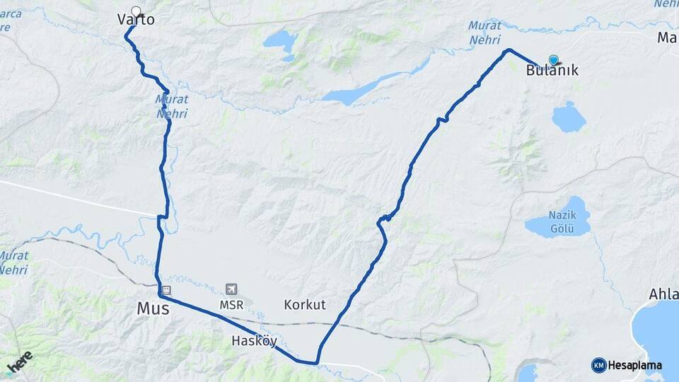 Muş Bulanık Varto Arası Kaç Km - Yol Haritası