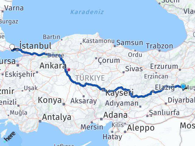 Muş Büyükçekmece İstanbul Arası Kaç Km - Yol Haritası