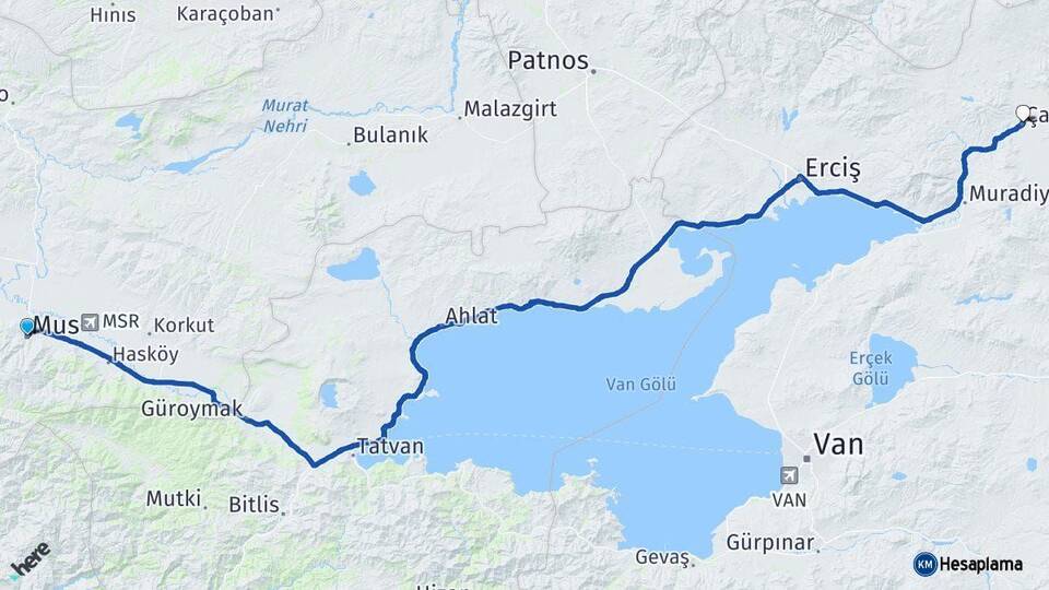 Muş Çaldıran Van Arası Kaç Km - Yol Haritası