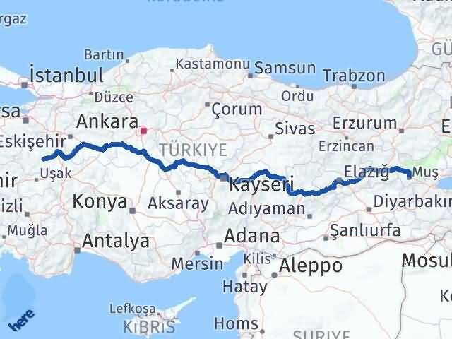 Muş Çavdarhisar Kütahya Arası Kaç Km - Yol Haritası