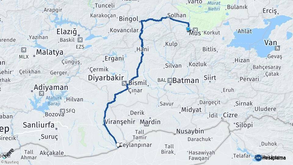 Muş Ceylanpınar Şanlıurfa Arası Kaç Km - Yol Haritası