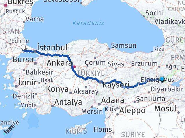 Muş Çorlu Tekirdağ Arası Kaç Km - Yol Haritası
