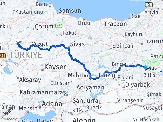 Muş Delice Kırıkkale Arası Kaç Km - Yol Haritası