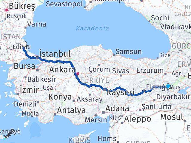 Muş Demirköy Kırklareli Arası Kaç Km - Yol Haritası