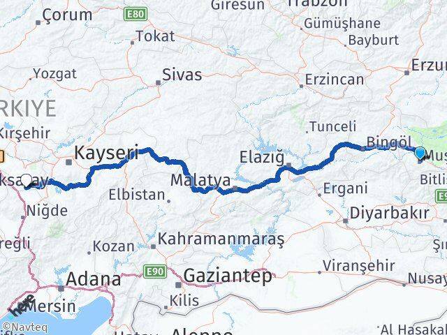 Muş Derinkuyu Nevşehir Arası Kaç Km - Yol Haritası