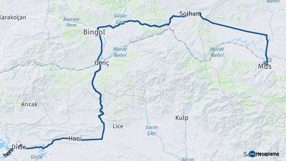 Muş Dicle Diyarbakır Arası Kaç Km - Yol Haritası