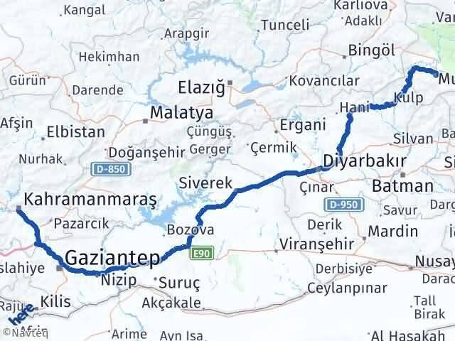 Muş Dulkadiroğlu Kahramanmaraş Arası Kaç Km - Yol Haritası