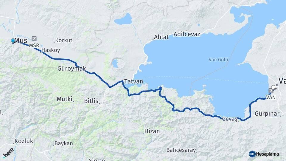 Muş Edremit Van Arası Kaç Km - Yol Haritası