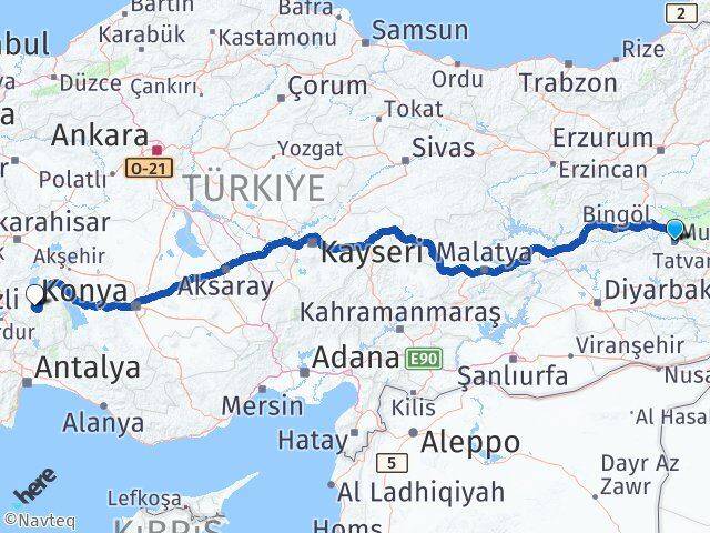 Muş Eğirdir Isparta Arası Kaç Km - Yol Haritası