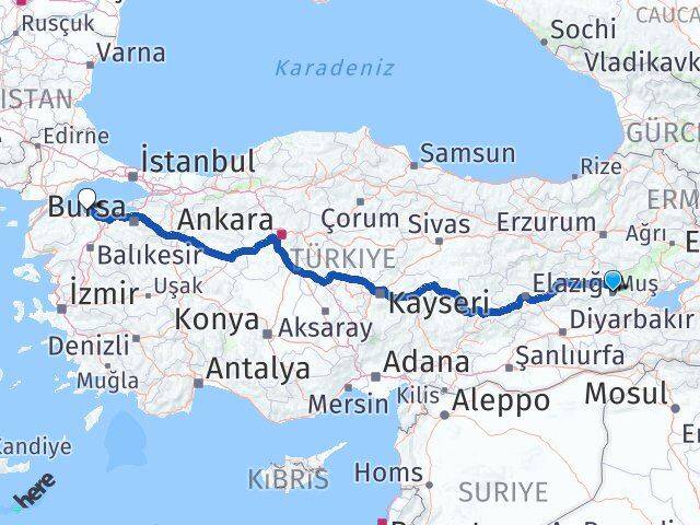 Muş Erdek Balıkesir Arası Kaç Km - Yol Haritası