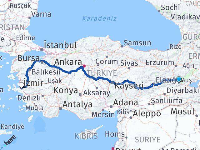 Muş Gaziemir İzmir Arası Kaç Km - Yol Haritası