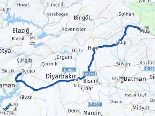 Muş Gerger Adıyaman Arası Kaç Km - Yol Haritası