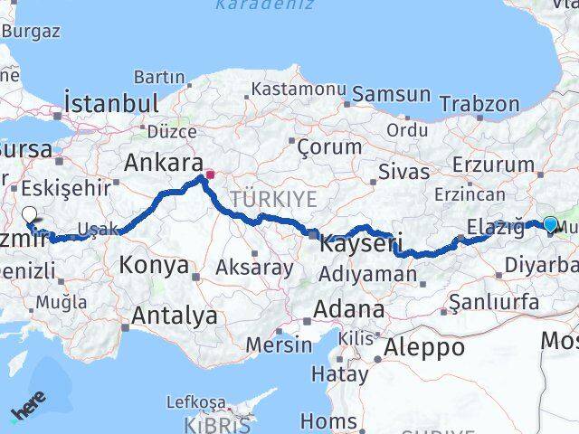 Muş Gördes Manisa Arası Kaç Km - Yol Haritası