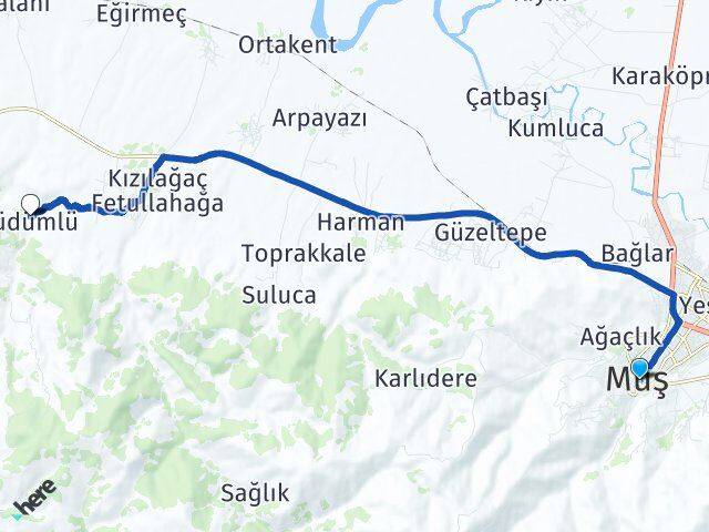 Muş Güdümlü Arası Kaç Km - Yol Haritası