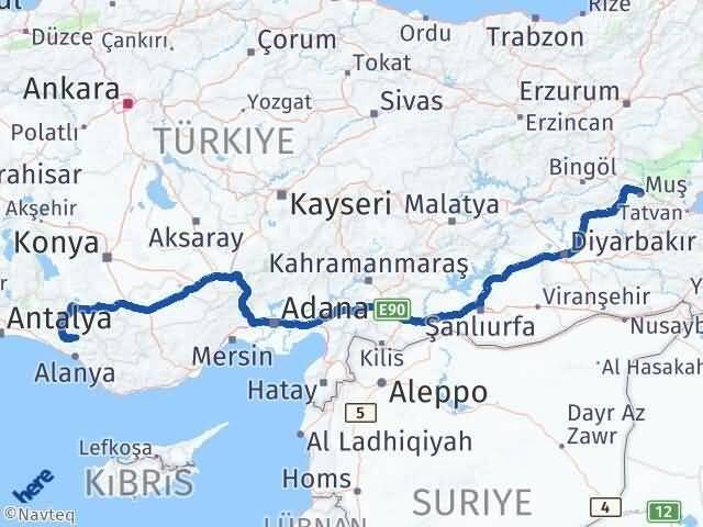 Muş Gündoğmuş Antalya Arası Kaç Km - Yol Haritası