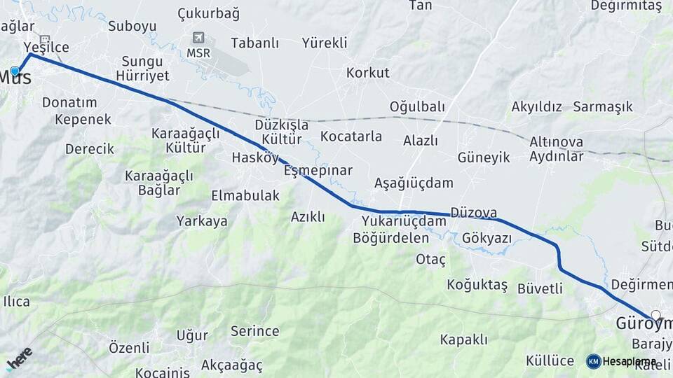 Muş Güroymak Bitlis Arası Kaç Km - Yol Haritası