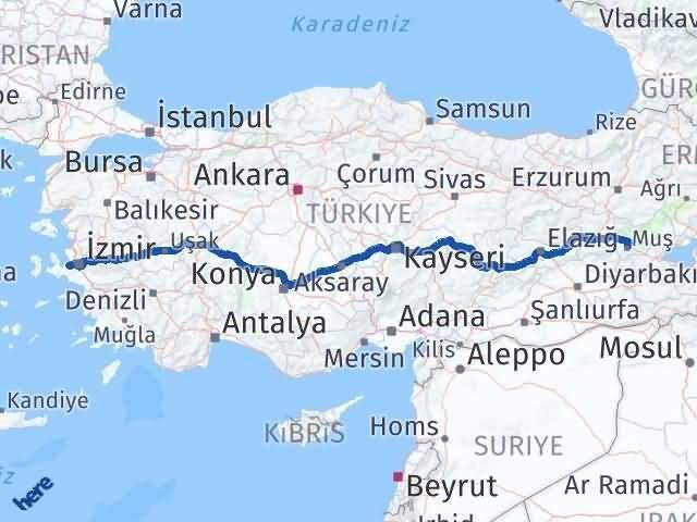 Muş Güzelbahçe İzmir Arası Kaç Km - Yol Haritası