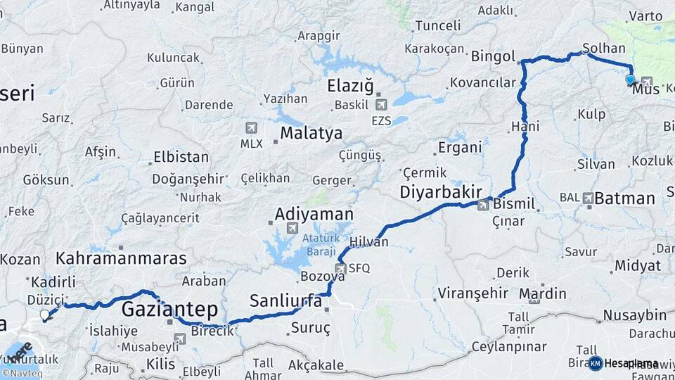 Muş Güzeltepe Arası Kaç Km - Yol Haritası