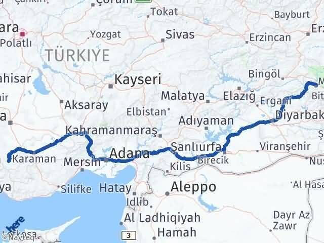 Muş Hadim Konya Arası Kaç Km - Yol Haritası