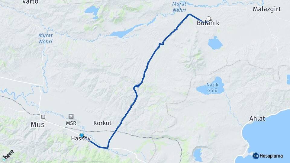 Muş Hasköy Bulanık Arası Kaç Km - Yol Haritası