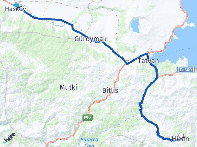 Muş Hasköy Hizan Bitlis Arası Kaç Km - Yol Haritası
