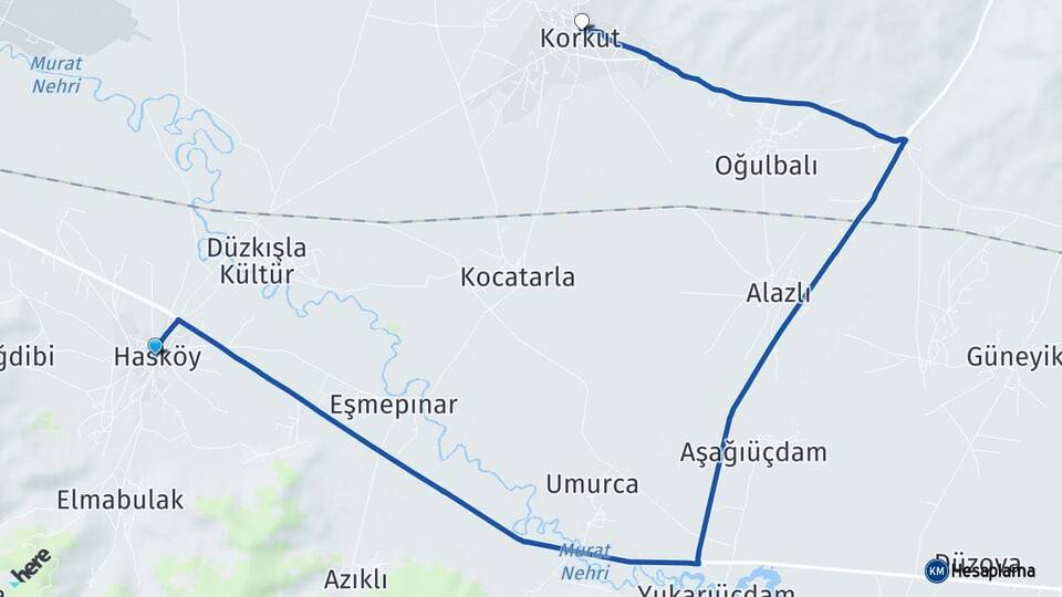 Muş Hasköy Korkut Arası Kaç Km - Yol Haritası