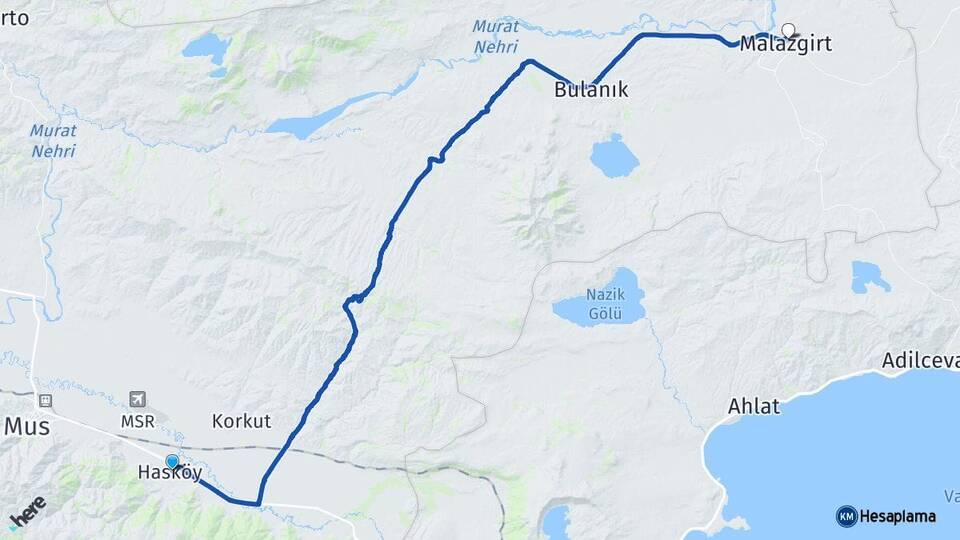 Muş Hasköy Malazgirt Arası Kaç Km - Yol Haritası