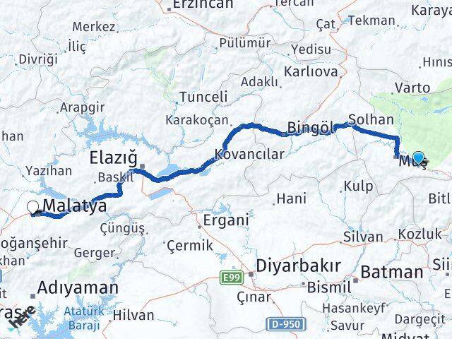 Muş Hasköy Turgut Özal Yeşilyurt Malatya Arası Kaç Km - Yol Haritası