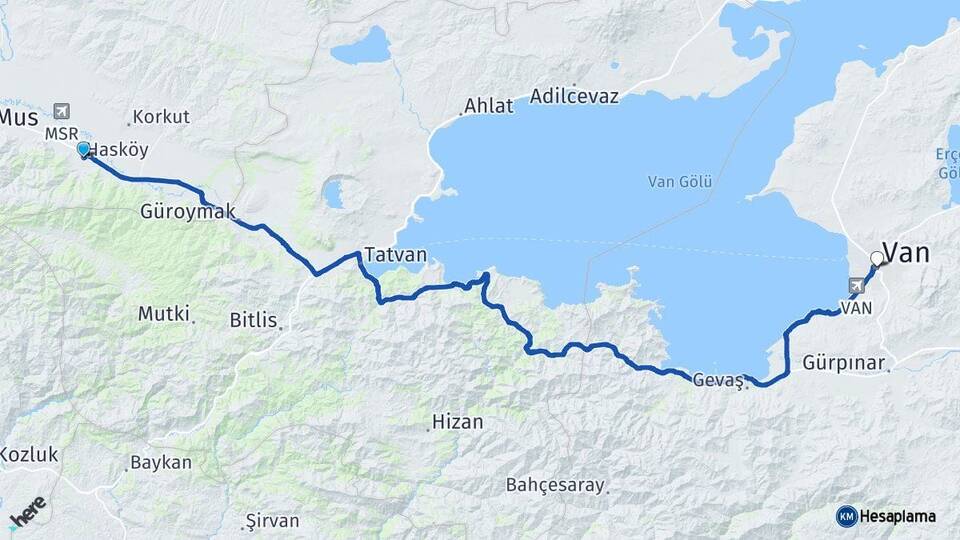 Muş Hasköy Van Arası Kaç Km - Yol Haritası