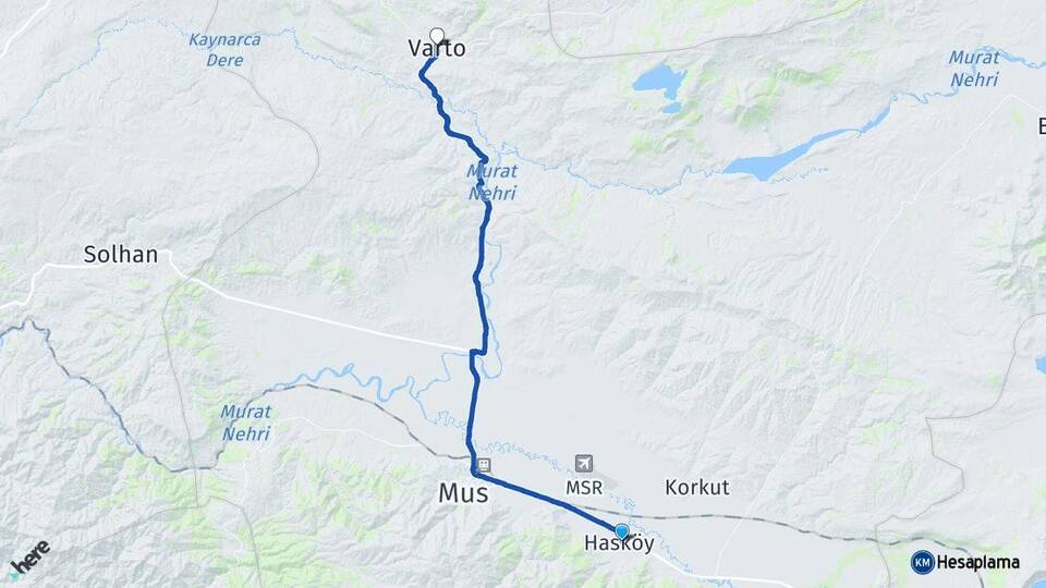 Muş Hasköy Varto Arası Kaç Km - Yol Haritası