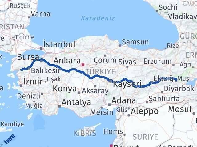 Muş Havran Balıkesir Arası Kaç Km - Yol Haritası