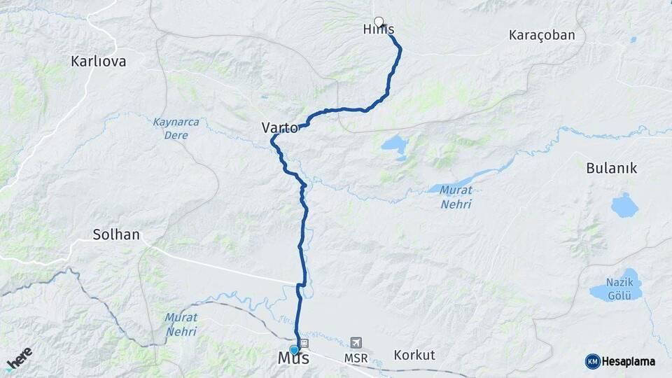 Muş Hınıs Erzurum Arası Kaç Km - Yol Haritası