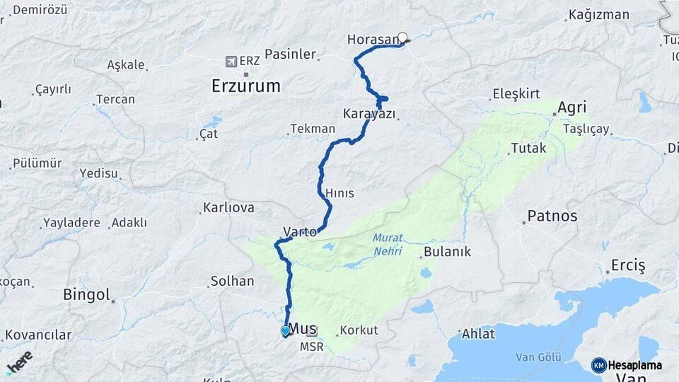 Muş Horasan Erzurum Arası Kaç Km - Yol Haritası