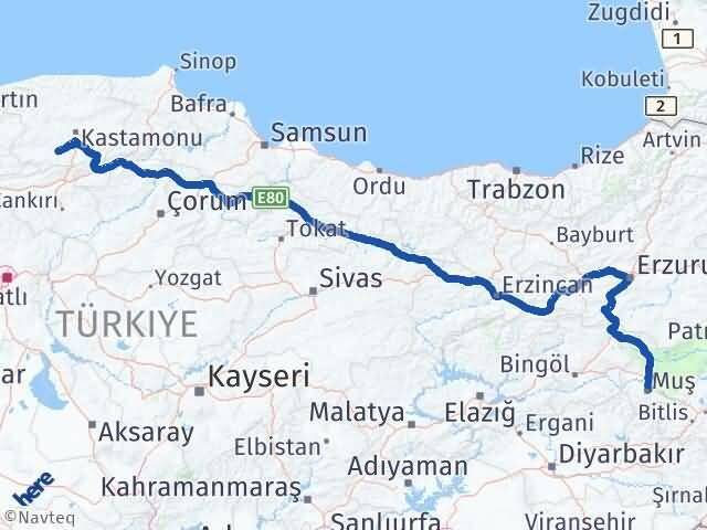 Muş İhsangazi Kastamonu Arası Kaç Km - Yol Haritası