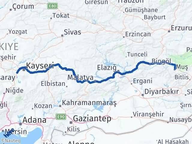 Muş İncesu Kayseri Arası Kaç Km - Yol Haritası