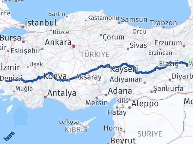 Muş İncirliova Aydın Arası Kaç Km - Yol Haritası