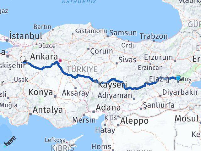 Muş İnönü Eskişehir Arası Kaç Km - Yol Haritası
