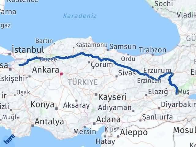 Muş İznik Bursa Arası Kaç Km - Yol Haritası