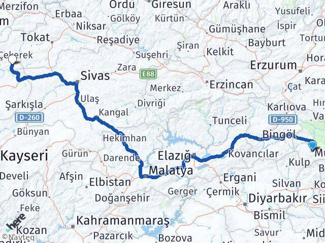 Muş Kadışehri Yozgat Arası Kaç Km - Yol Haritası