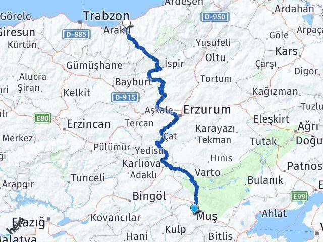 Muş Kalkandere Rize Arası Kaç Km - Yol Haritası