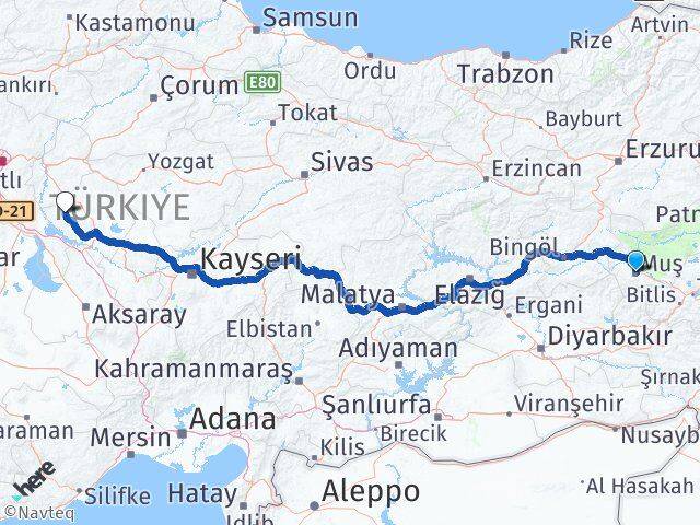 Muş Kaman Kırşehir Arası Kaç Km - Yol Haritası