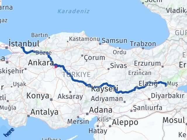 Muş Kandıra Kocaeli Arası Kaç Km - Yol Haritası