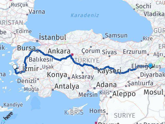 Muş Karaburun İzmir Arası Kaç Km - Yol Haritası